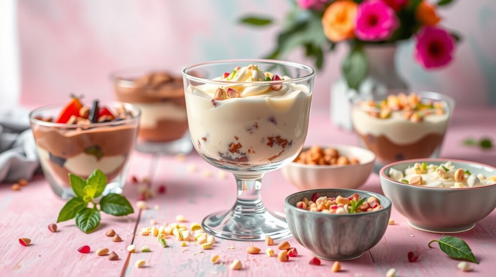 Creamy homemade pudding served in elegant ramekins, garnished with whipped cream and chocolate shavings