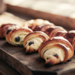 Close-up of crescent roll desserts showing flaky pastry texture and sweet fillings like fruit, cream cheese, and chocolate.
