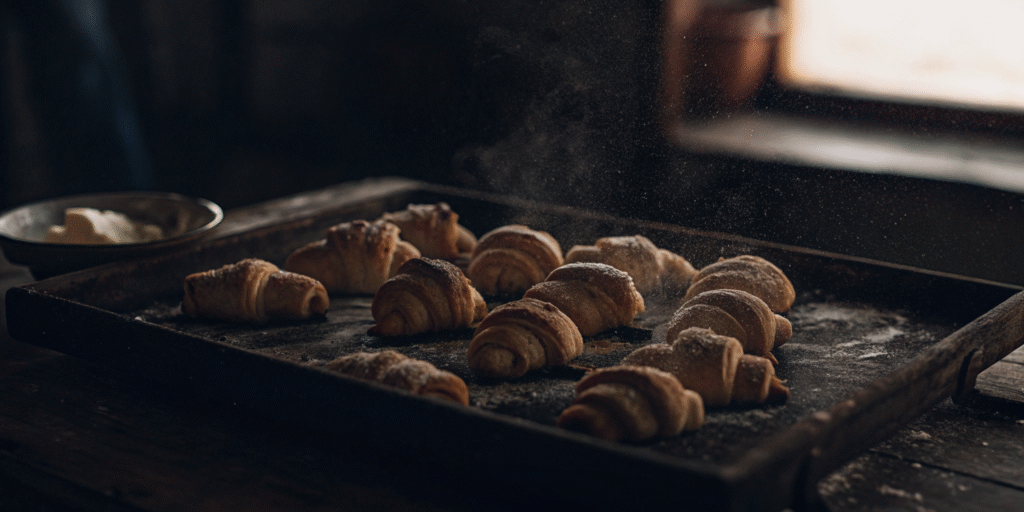 Classic cinnamon sugar crescent roll bites with golden flaky crust on rustic tray